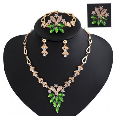 Flower Rhinestone Necklace Bib Earring Brooch Bracelet Jewelry Set brinco noiva Gifts for Women