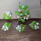 Western antique green enamel jewelry Light green leaf brooch female ear clip earrings earring no ear