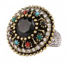 Luxury Fashion Vintage Black Rings For Women Plating Silver Mosa Crystal Resin Water Droplets Indian
