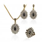3Pcs/set Turkish Jewelry Black Resin Earrings Ring Necklace For Women Nigerian Wedding African Beads