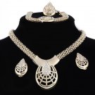 New Golden 4pcs/Set Water Drop Necklaces Pendants Stud Earrings Openwork Bracelet Wedding Rings Exag