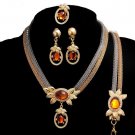 Promotion Color Resin Crystal Multilayer Metal Chain Necklace and earrings for women African Jewelry