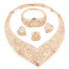 Hollow Out Gold Color Alloy Heart shaped necklace bangles earring ring set for women African jewelry