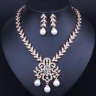 New Imitation Pearl Czech Rhinestone Crystal Choker Necklace + Earrings Bridal Jewelry Sets African 