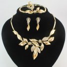 Wedding  Crystal Leaves Rhinestone Leaf Necklace Earrings Bracelet Ring Jewelry Set For Gift