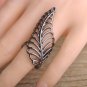 Blucome Brand Hollow Flower Leaf Shaped Rings Black Gun Plated Long Rings Retro Vintage Leaf Ring Fo