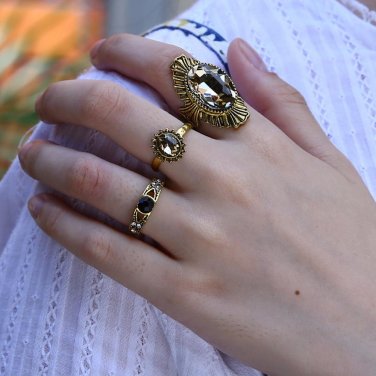 3pcs/Set Gold Color Midi Ring Sets Women Luxury Big Crystal Boho Beach Vintage Turkish Punk Knuckle 