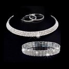 Silver  Circle Crystal Bridal Jewelry Sets African Beads Rhinestone Wedding Necklace Earrings Bracel
