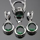 Handmade Round Green Cubic Zirconia Silver Women 925 Jewelry Sets Pendant/Necklace Chain/Earrings/Ri