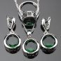Handmade Round Green Cubic Zirconia Silver Women 925 Jewelry Sets Pendant/Necklace Chain/Earrings/Ri