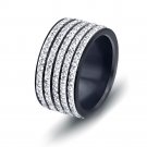 Black Gun Plated Stainless Steel Engagement Jewelry 5 Row Crystal Wedding Rings