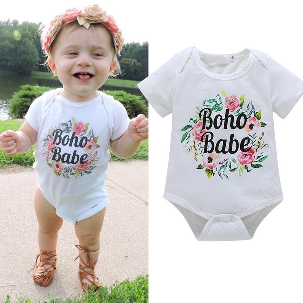 2017 newest Todders Infant Baby Girl Boy Jumpsuit Short Sleeve Romper Cute Baby Floral Print Playsui
