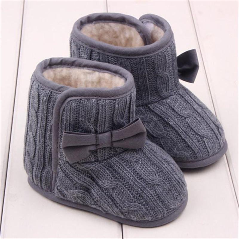 Baby Winter Shoes Children Girls Knitted Wool Line Warm Bowknot Soft Sole First Walkers chaussures d