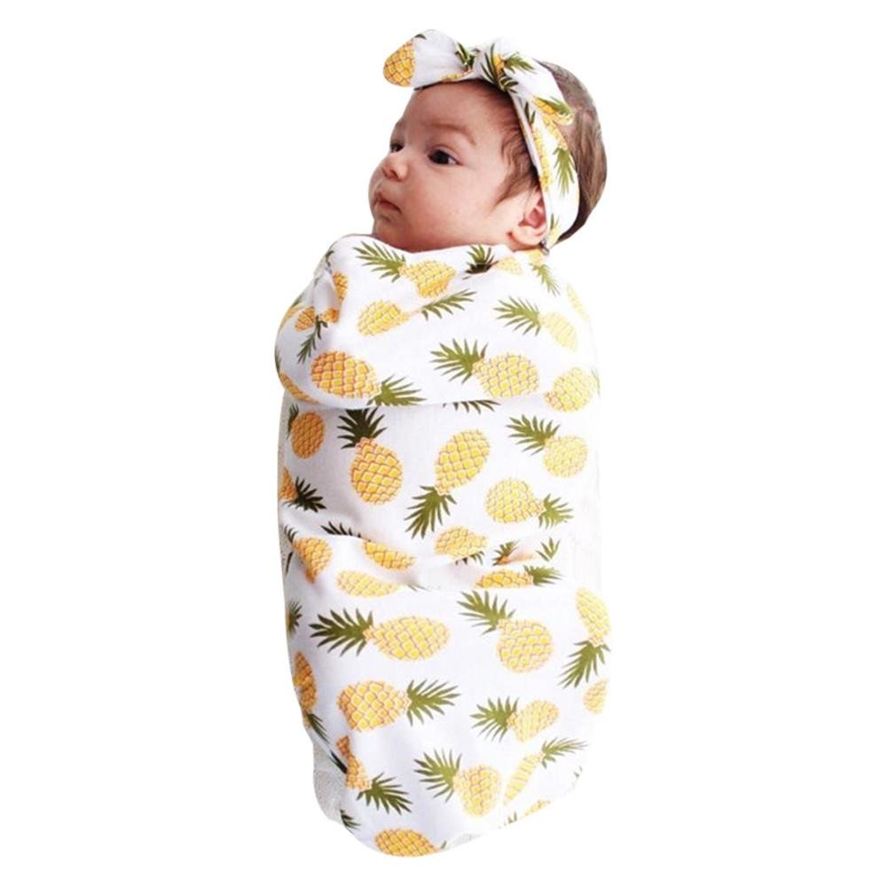 2017 Newborn Fashion Baby Swaddle Blanket Spring Summer Baby Sleeping Swaddle Muslin Wrap Headband B