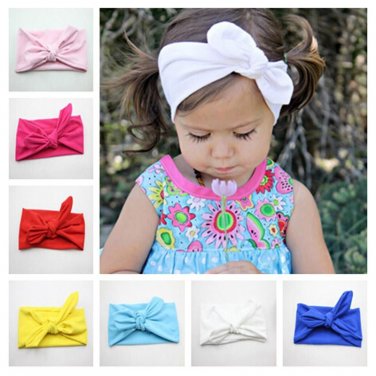 Newborn Bow Knot Cotton Solid Color Headband Fashion Cute Kids Rabbit Ear Elastic Headband Headwrap 
