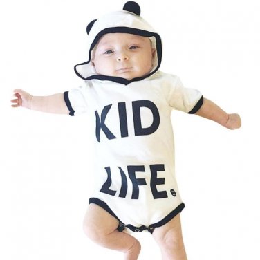 2017 New Newborn Kid Life Letter Print Rompers Baby Boy Girl Clothes Hoodies Short Sleeve Jumpsuit L