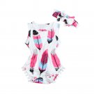 Infant Kids Baby Girls Sleeveless Feather Romper Jumpsuit+Headband 2PCS Set