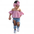 2017 Summer Fashion Toddler Baby Clothes Ruffles Off Shoulder Solid Color Kids T-shirt Blusa Tops+ B