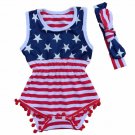 Newborn Baby Rompers American Flag Pattern Baby Clothing Set Rompers + Headbands 2pcs Summer Infant 