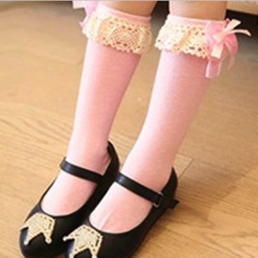 2017 New Arrival Winter Autumn Warm 1 Pairs Cotton Lace Medium Bowknot Solid Socks for Baby Girls To