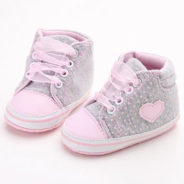 Pink Polka Dot Cotton Soft Sole Baby Shoes Lace-up Spring/Autumn First Walkers Newborn Infant Toddle