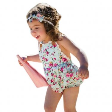 Rose Floral Printed Baby Romper ,Vintage Baby Girls playsuit ,Lace Floral printes Baby Swag Rompers 