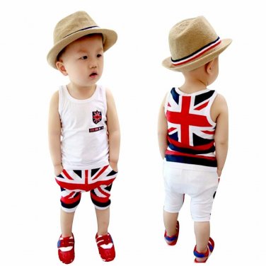 Kids Baby Boys set cotton blended summer clothes set Sleeveless Union Jack Outfits Vest Tops pants S