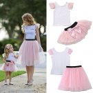 2017 Super Cute Mom Girls Summer Casual Clothing Set T-shirt Skirt Tulle Dress Matching Outfits Fami