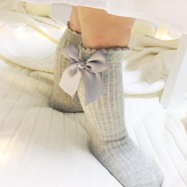 Cute Baby Long Booties Kids Striped Socks Children Knee High with Bows Princess Socks
