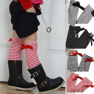 2018 Girls Knee High Socks with Bow Kids Boot Socks Stripe Cute Princess Long Socks for School Baby 