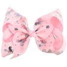 7\' Large Metalic Printed Ribbon Hair Bows With Clips For Kids Girls Handmade Big Unicorn Heart Bows