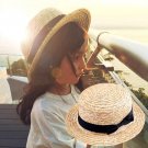 Cute Child Girls Boy Straw Bowknot Sun Hat Kids Large Brim Beach Summer Boater Beach Ribbon Round Fl