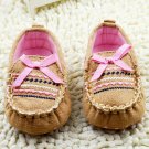 Fashion Baby Girls Sneakers Newborn Infant Loafers Brown with Pink Butterfly Knot Solid Slip-on Flat
