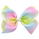 1Pc 8\' Girls Grosgrain Ribbon Hair Bows Boutique Rainbow Hairpin With Alligator Clip For Teens Kids