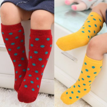 Terry Winter Kids Socks For Infant Girl Boy Cute Dots Baby Knee High Socks Thick Warm Soft