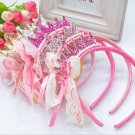 1PC Cute Kids Girls Pearls Lace Bow Ribbon Crown Princess Christmas Party Birthday Hair Band Hoop Ac