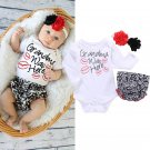 Infant Newborn Baby Girls Clothes Set Flower Headband Romper Bottoms Baby Girl Ruffles 3pcs Outfit S