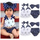 3pcs Baby Girl Clothes Set Baby Anchor Tops+Polka Dots Briefs Summer Outfits Set Sunsuit Costume