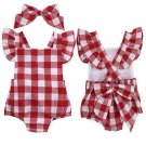 New Fashion British Style Red Plaid Baby Girls Bodysuit Jumpsuit Plaid Back Cross Short Sleeve Baby 