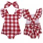 New Fashion British Style Red Plaid Baby Girls Bodysuit Jumpsuit Plaid Back Cross Short Sleeve Baby