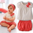 High Quality Princess Girl Baby Dots Bow Short Sleeve Tshirt+Short Pants 2Pcs Clothes Costume