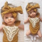 Toddler Infant Baby Girl Bodysuit Heaband Flower Patchwrk Bow Jumpsuit Lace Sunsuit Baby Girl Outfit
