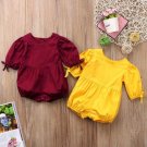 Newborn Baby Girls Cotton Bowknot Long Sleeve Cotton Romper Clothing Kids One-Piece Jumpsuit Playsui
