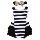 Summer Infant Kids Baby Girls Backless Clothes Lace Stripe Sleeveless Jumpsuit Bodysuit + Headband O