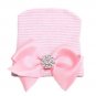 Cute Bow Girls Hat Cotton Pink Baby Girl Caps Striped Tire Cap With Rhinestones Newborn Girl Beanies