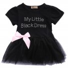 Black Bow Short Sleeve O-Neck Cotton Summer Baby Toddler Top Bow-knot Plaids Dress Outfit Kids Cotto