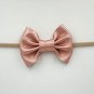 Cute Bebe Girl Leather Bow Nylon Headband with Super Soft Elastic Stretch Head Band Kid Tiny Hair Bo