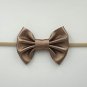 Cute Bebe Girl Leather Bow Nylon Headband with Super Soft Elastic Stretch Head Band Kid Tiny Hair Bo