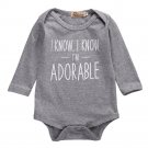 2017 Infant Baby Girl Boy Letters Cotton Bodysuit Jumpsuit Gray Long Sleeve Outfit Baby Clothes