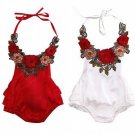 2017 Summer Newborn Baby Girl Backless Stereo Flowers Sleeveless Belt Romper Jumpsuit Sunsuit Clothe